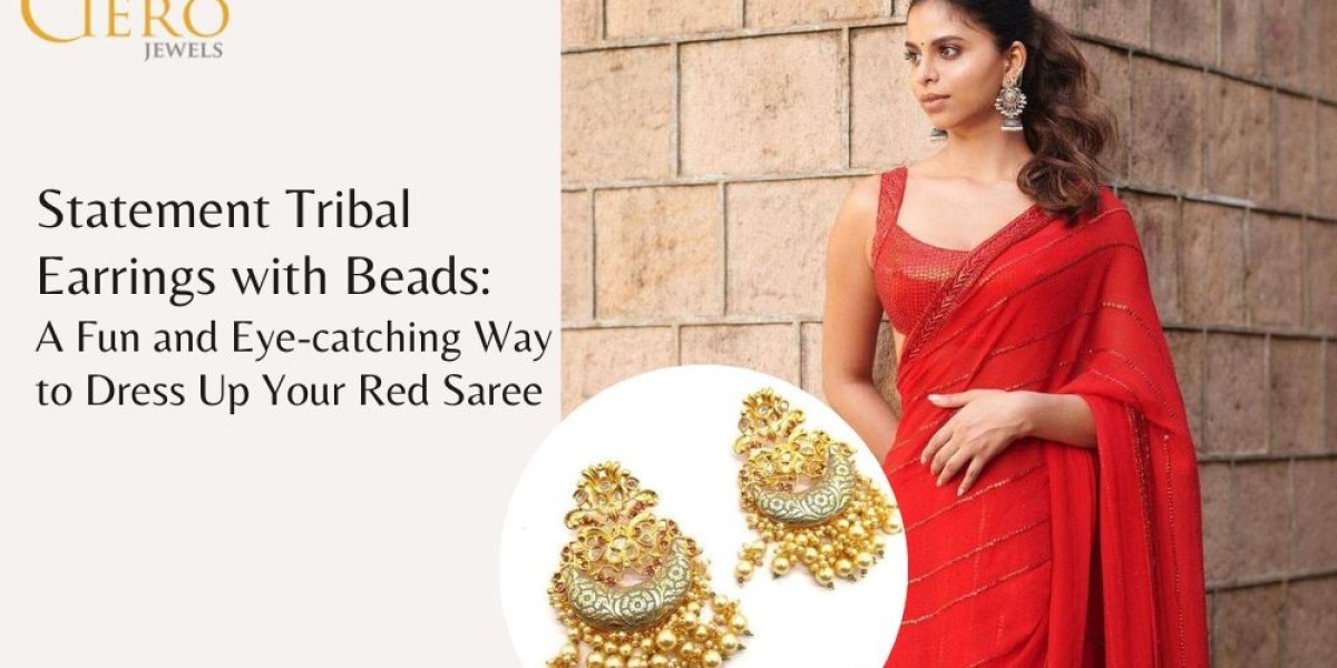 Statement Tribal Earrings with Beads: A Fun and Eye-catching Way to Dress Up Your Red Saree