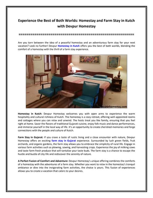 Experience the Best of Both Worlds: Homestay and Farm Stay in Kutch with Devpur Homestay