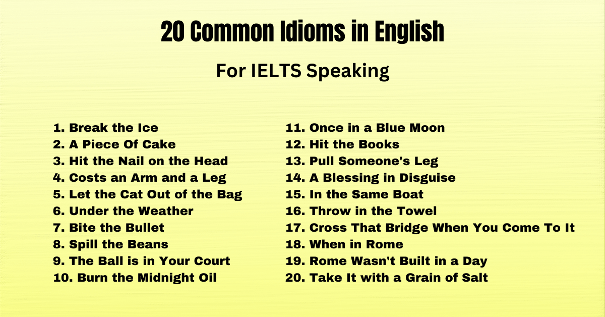Learn Top 20 Most Common Idioms In English for IELTS