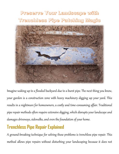 Preserve Your Landscape with Trenchless Pipe Patching Magic | PDF
