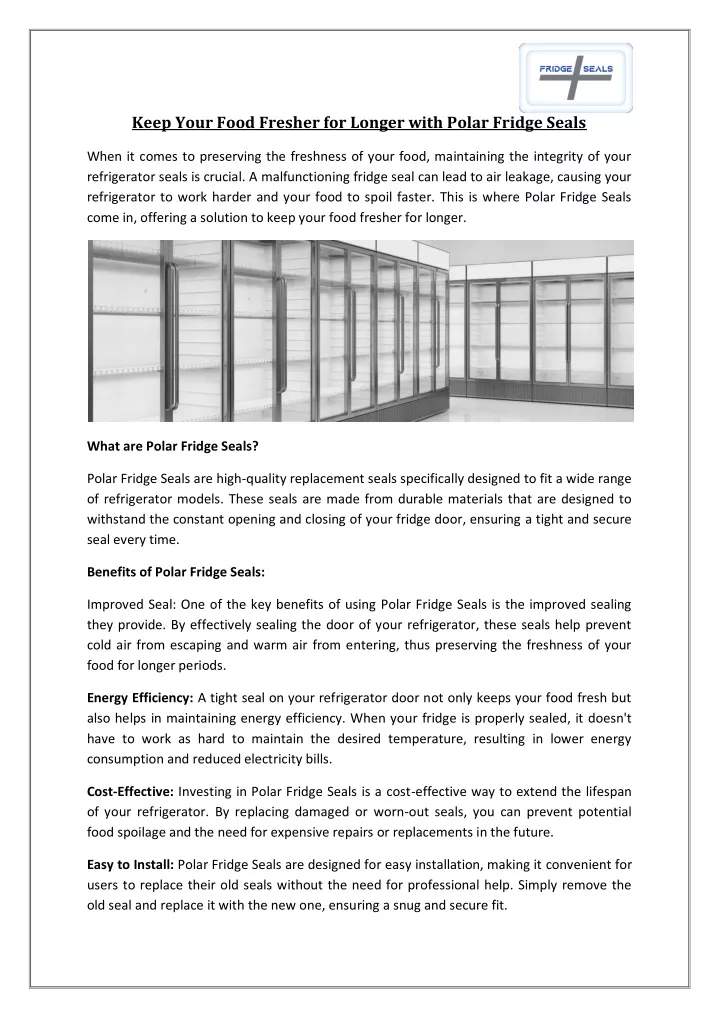 PPT - Keep Your Food Fresher for Longer with Polar Fridge Seals PowerPoint Presentation - ID:13553640
