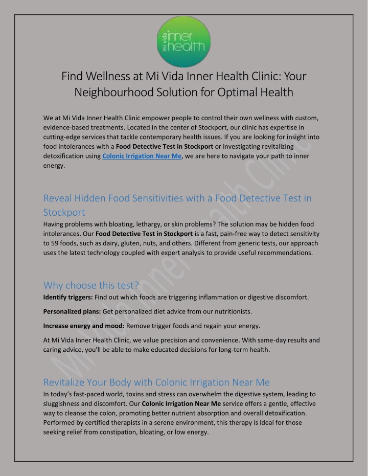PPT - Food Detective Test in Stockport at Mi Vida Inner Health Clinic PowerPoint Presentation - ID:13993949