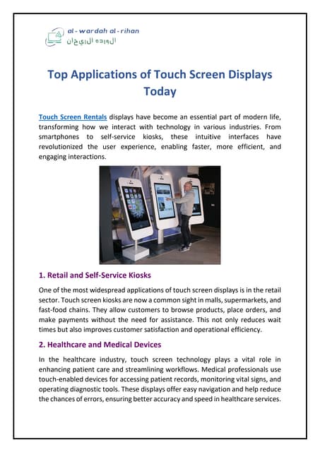 Top Applications of Touch Screen Displays Today | PDF